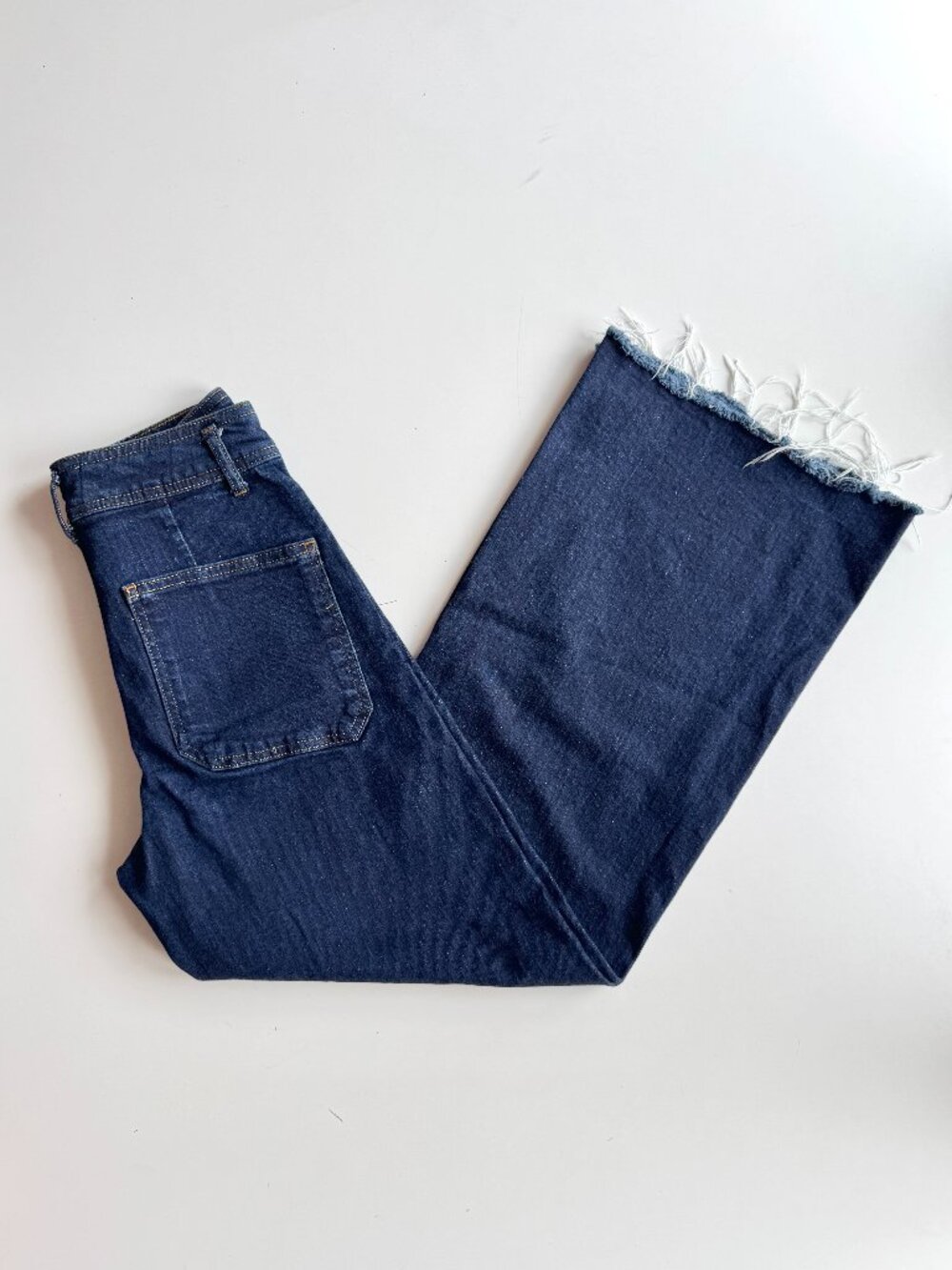 ZARA Marine Dark Indigo Stretch Denim High Waisted Wide Leg Jeans, Size 4/26